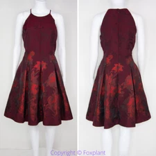 NEW White House Black Market Red Floral-Jacquard Fit-And-Flare Dress , size 8