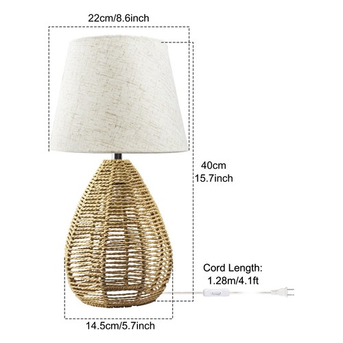 Vintage Table Lamp with Fabric Shade Rattan Base on/off Switch Bedside Lamp Read - Picture 4 of 8