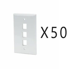 50 Pack Lot - Keystone 3 Hole Port Jack Wall Face Plate Network CAT5e CAT6 White