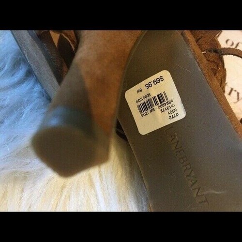 Lane Bryant Shoes brown faux suede fringed open toe ankle strap heels 8 W - Picture 5 of 5