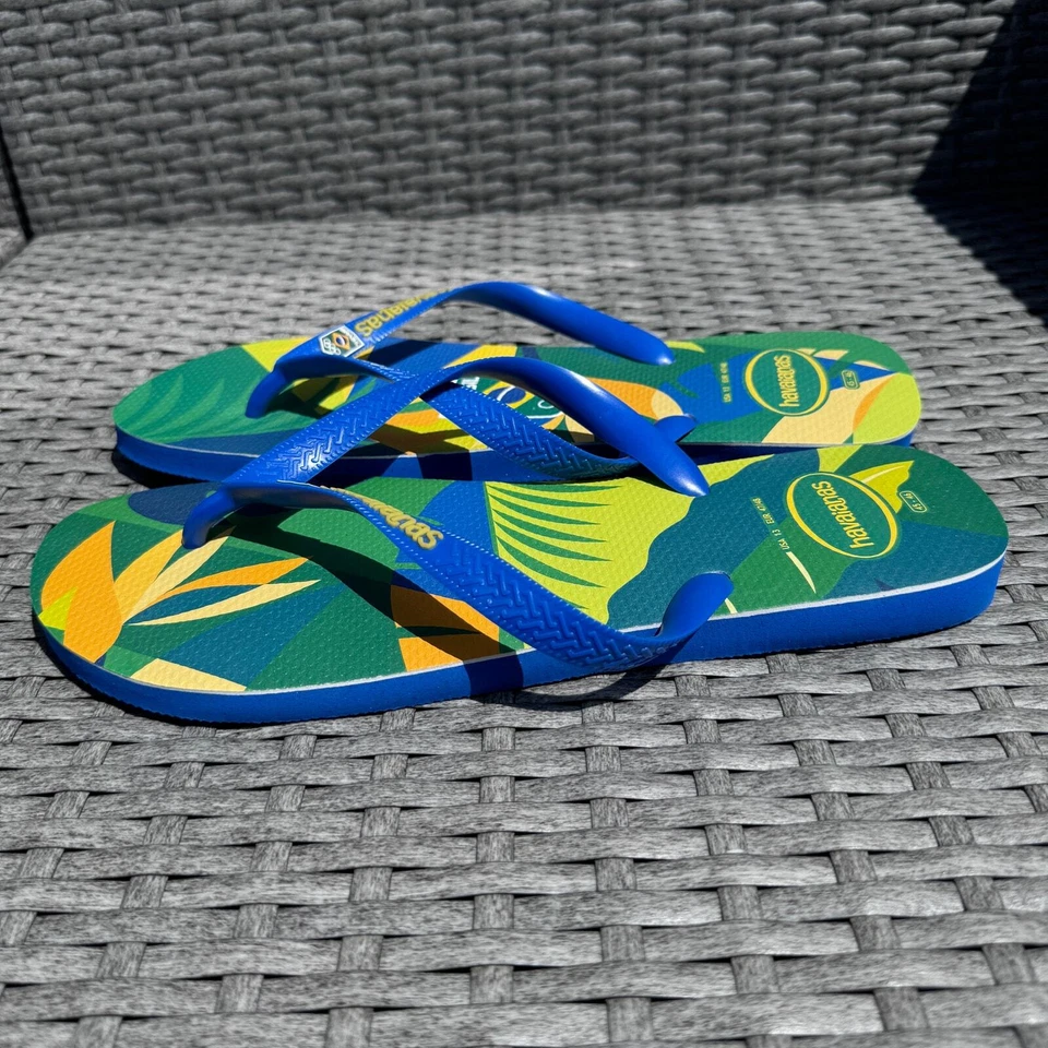 Chanclas florales del equipo olímpico de Brasil Havaianas azul verde para mujer talla 13 Foto 2 de 4