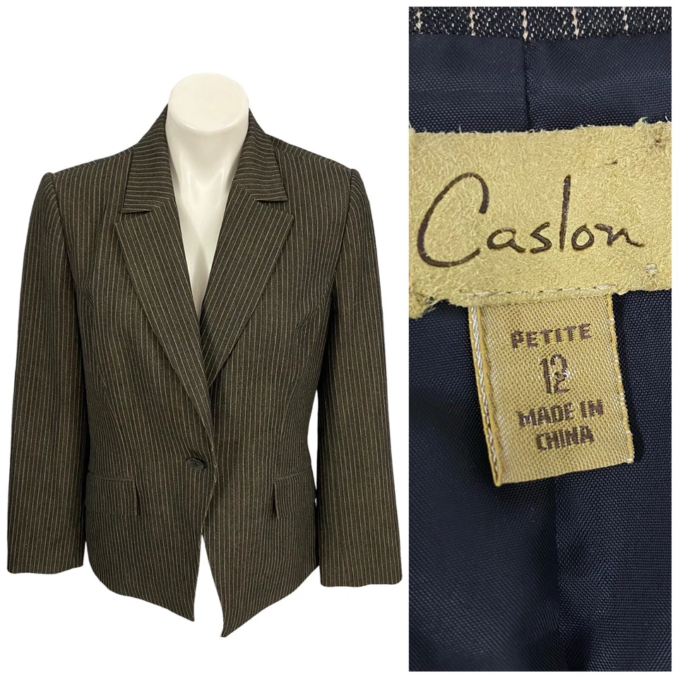 Blazer Caslon Mujer Petite 12P Rayas Marrón Chaqueta Oficina Trabajo Carrera Foto 2 de 4
