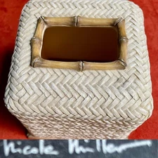 NICOLE MILLER New York TROPICAL BAMBOO Tiki Hand-Painted Resin TISSUE Cover Box