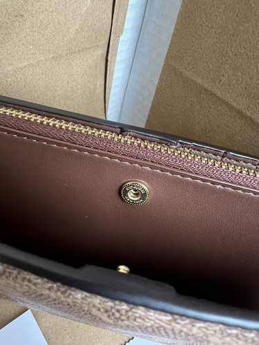NWT Coach CW661 Slim Zip Wallet Signature Canvas Tan/Brown IMXHE ORIGINAL WOMEN - Picture 6 of 12