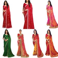 Georgette Bandhani Printed Saree With Unstitched Blouse Piece