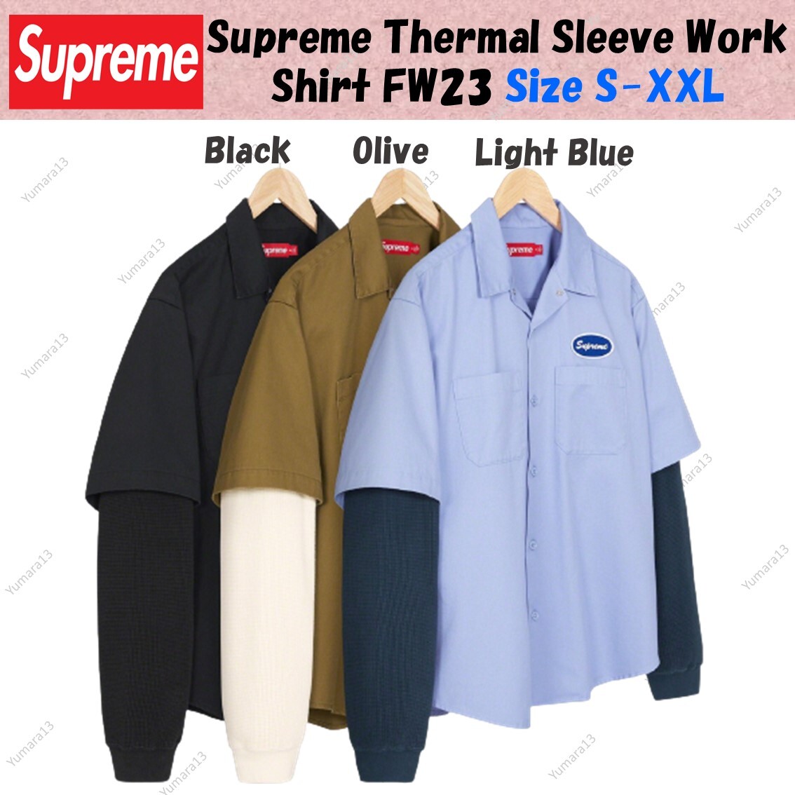 Supreme Thermal Sleeve Work Shirt FW23 3colors Black Olive Supreme Thermal Sleeve Work Shirt FW23 3colors Black Olive