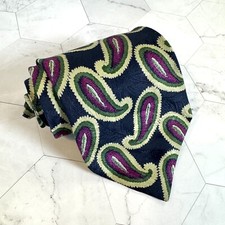 Vintage Boss Hugo Boss Mens Tie 100 Silk Made in Italy Dark Blue Bright Paisley