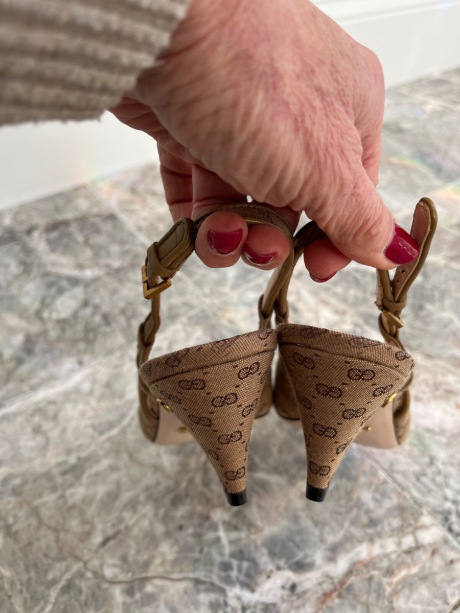 GUCCI Marmont cloth slingback heels gold GG on heel sz 37.5 | eBay
