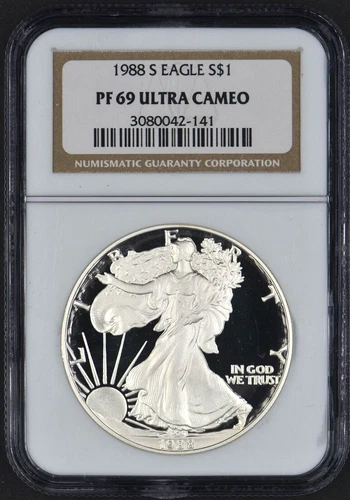 1988-S American Silver Eagle S$1 Gem Brilliant UNC NGC PF69 Ultra Cameo
