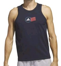 Adidas Men's Sleeveless Tank Top Shirt American Flag Graphic Navy 2XL, XL,
