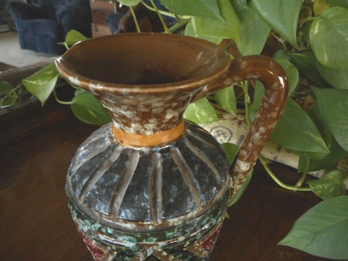 Vintage Florentine Hand Painted Italy Handled Vase Multi Color Brutalist Collect - Picture 2 of 12