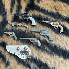 Vintage Lot Of 7 Metal Mini Toy Cap Guns Pistol Including Roy Rogers Cap Gun