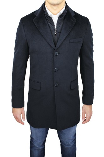 Herren Mantel Schneiderei Schwarz Casual Elegant Jacke Mantel mit Innenweste - Bild 2 von 4