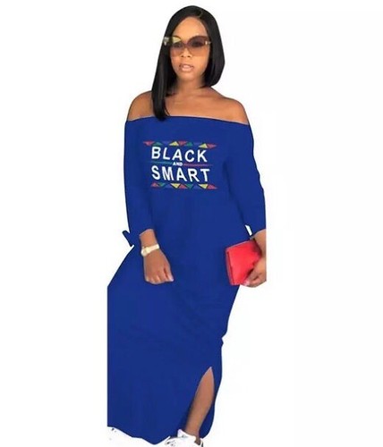 M/L BLUE black and smart dress off shoulder maxi dress Cotton Long Womens  Casual | eBay