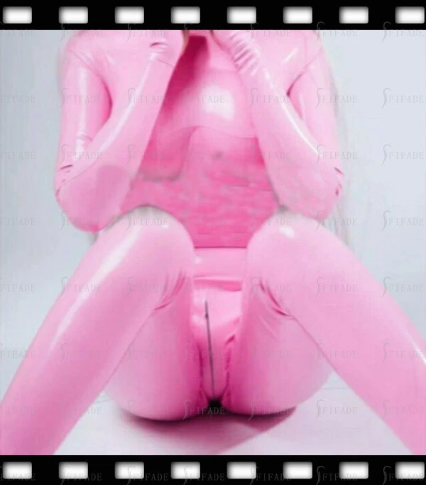 Macacão de látex rosa escondido zíper luva 3D estilo corte copo sem meias personalizado B60 - Imagem 2 de 4