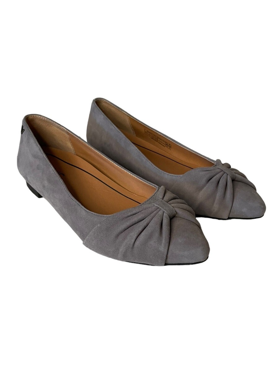 Vionic Gramercy Ballet Flat Size Pointed Gray Suede Bow Slip On Shoes