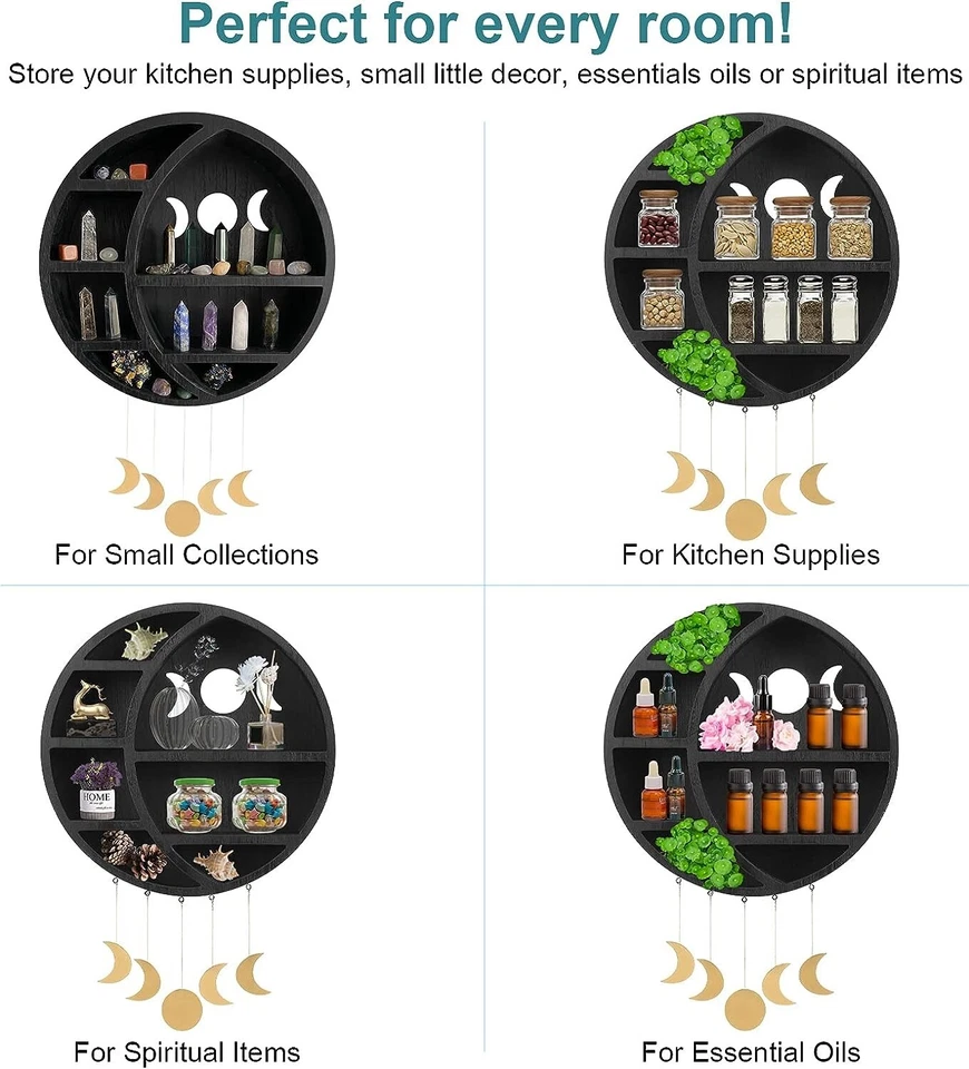 Wooden Wall Hanging Shelf,Floating Shelves,Moon Shelf wall decor Crystal Display - Image 2 of 4