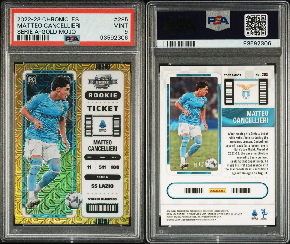 2022 Panini Chronicles Matteo Cancellieri Rookie Ticket Gold Mojo /10 PSA 9 - Image 3 of 3