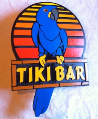 Tiki Bar blue Parrot macaw 3D routed wood sign Island Beach pool Custom