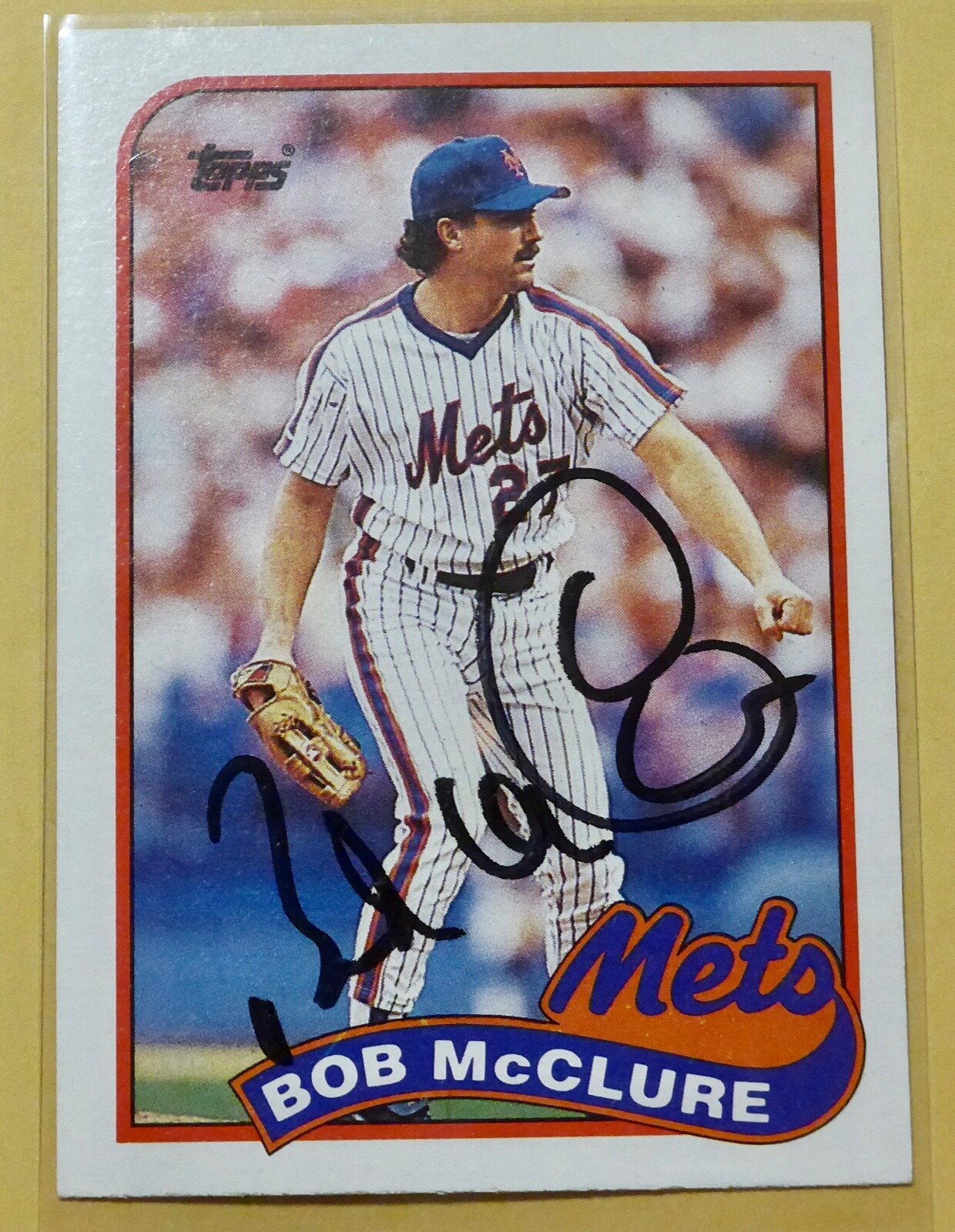 BOB McCLURE autograph signed auto 1989 Topps Baseball New York Mets