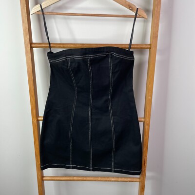 White Fox Tank Top Womens Medium Black denim Strapless Sleeveless Casual Stretch