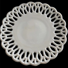 Milk Glass Plate Reticulated Open Lace Edged Vintage