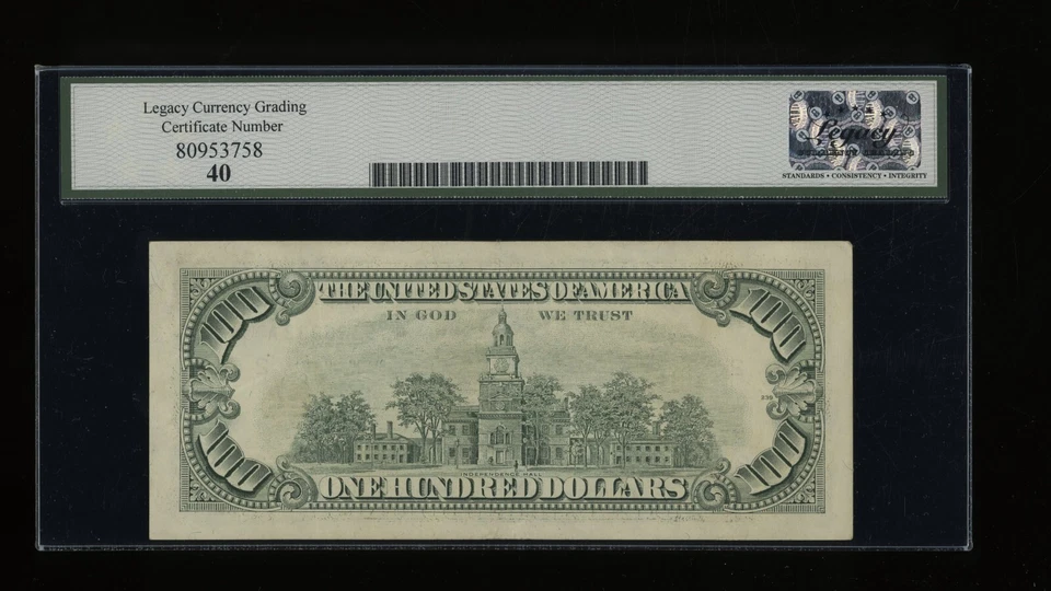 DBR 1993 $100 FRN New York Fr. 2174-B Legacy XF-40 Serial B79336332A - Image 2 of 2