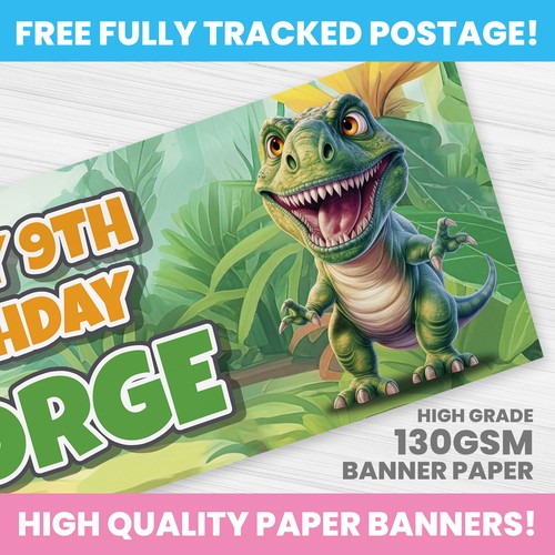 PERSONALISED DINOSAUR BIRTHDAY BANNER PARTY DECORATION BANNERS - Picture 3 of 3