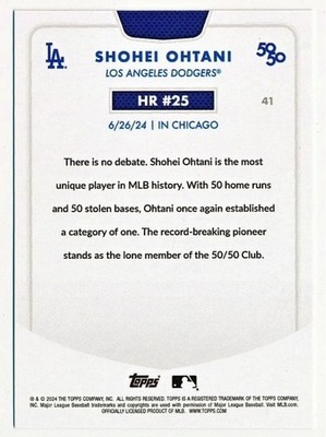 Topps 50/50 Shohei Ohtani 2024 HR#25 Jpanese KANJI Limited Edition 