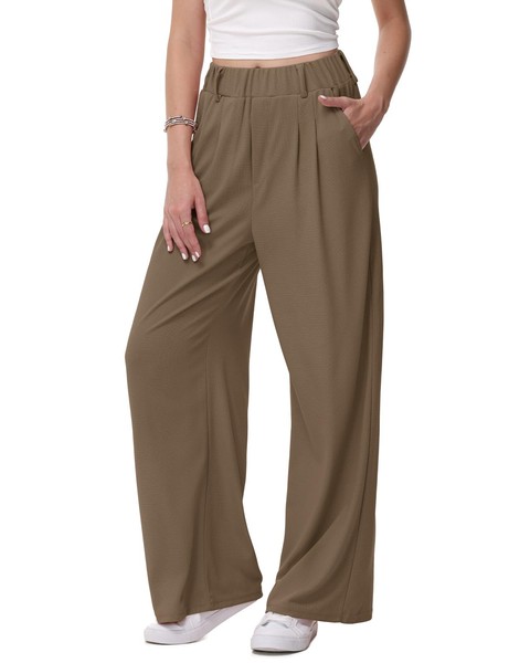 Damen Hose Weit Stoffhose BüGelfrei Taschen Braun Modisch Komfortabel 32L-image