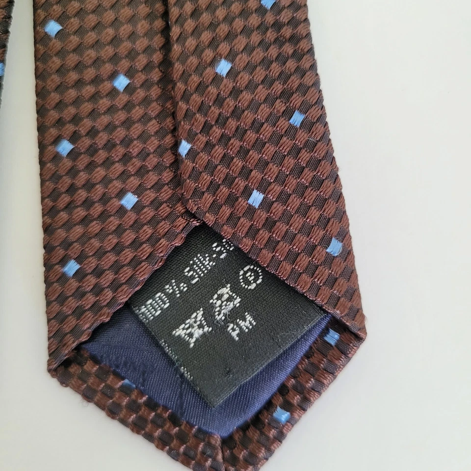 Corbata Dunhill para Hombre Hecha en Inglaterra Diseñador Seda Marrón Azul Lunares Geoma Foto 2 de 4