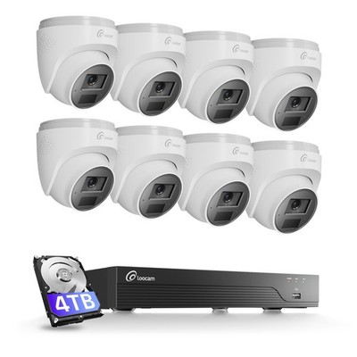 Loocam 4K 16CH PoE Camera System 4TB, 8PCS 4K PoE IP Dome Camera, Two-way Audio