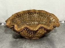 Rustic Vintage Woven Basket Centerpiece Bowl Scallop Rim Farmhouse Boho Decor