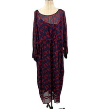 Madewell No.6 Silk Magical Dress Vintage Rose Floral Print Blue Red Size 14