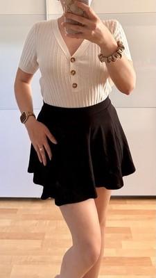 H&M Basics T-Shirt Gerippt Mit Knöpfen Creme S 36