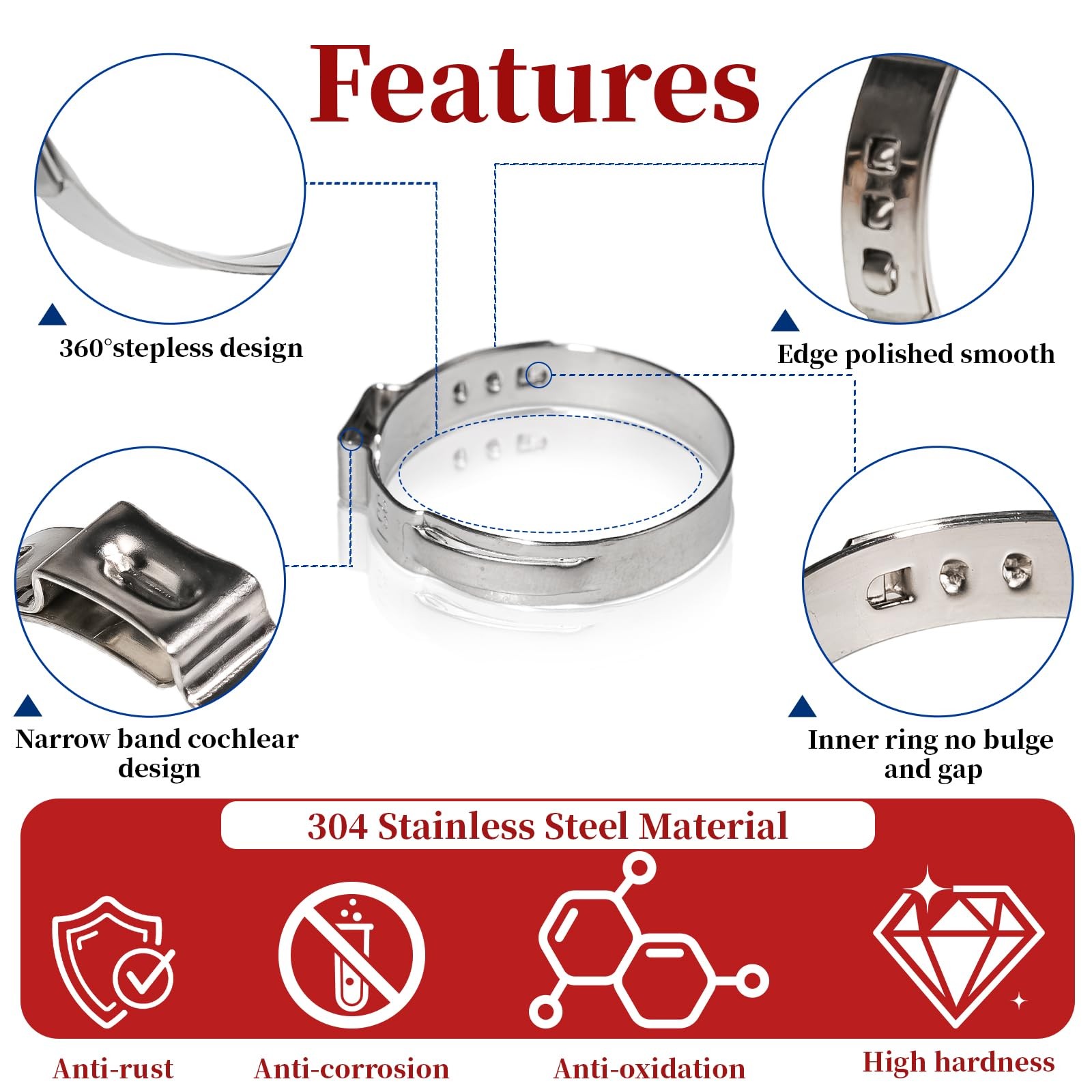 192 Pcs 12 Sizes Goobetter Single Ear Hose Clamps Stainless Steel with Ear