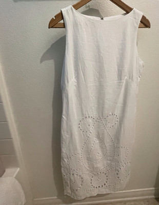 Isaac Mizrahi for Target White Sleeveless linen Dress Zip Embroidered 8