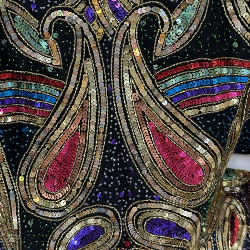 Lawrence Kazar Paisley Sequin Silk Jacket Party Gold Colorful Mardis Gras Sz S - Picture 14 of 23