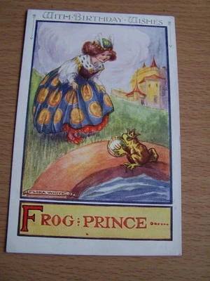 Flora White Vintage Postcard Frog Prince W E Mack Birthday Wishes - image 1 of 2