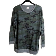 Sundry Crew Neck Camo Pullover Sweatshirt Top Size 0 Long Sleeve Contrast Trim