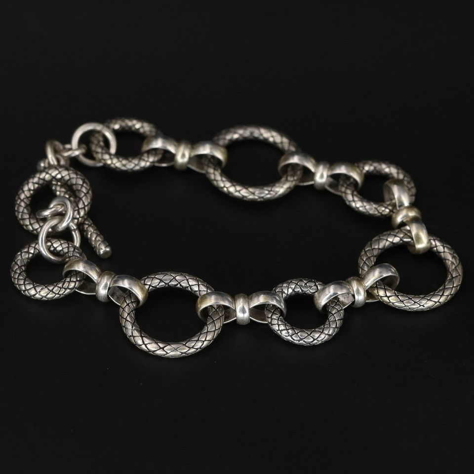 Sterling Silver - Lattice Patten Circle Link Chain 8