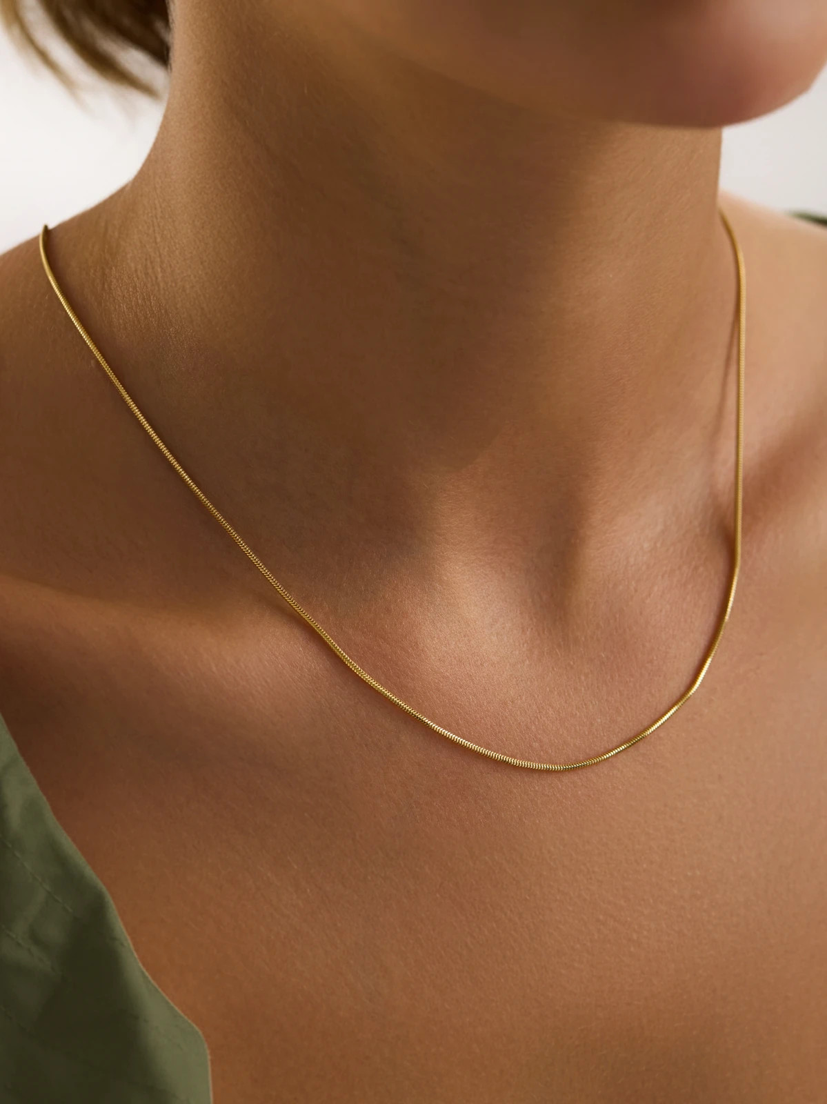 14k Solid Gold Round Snake Chain Necklace