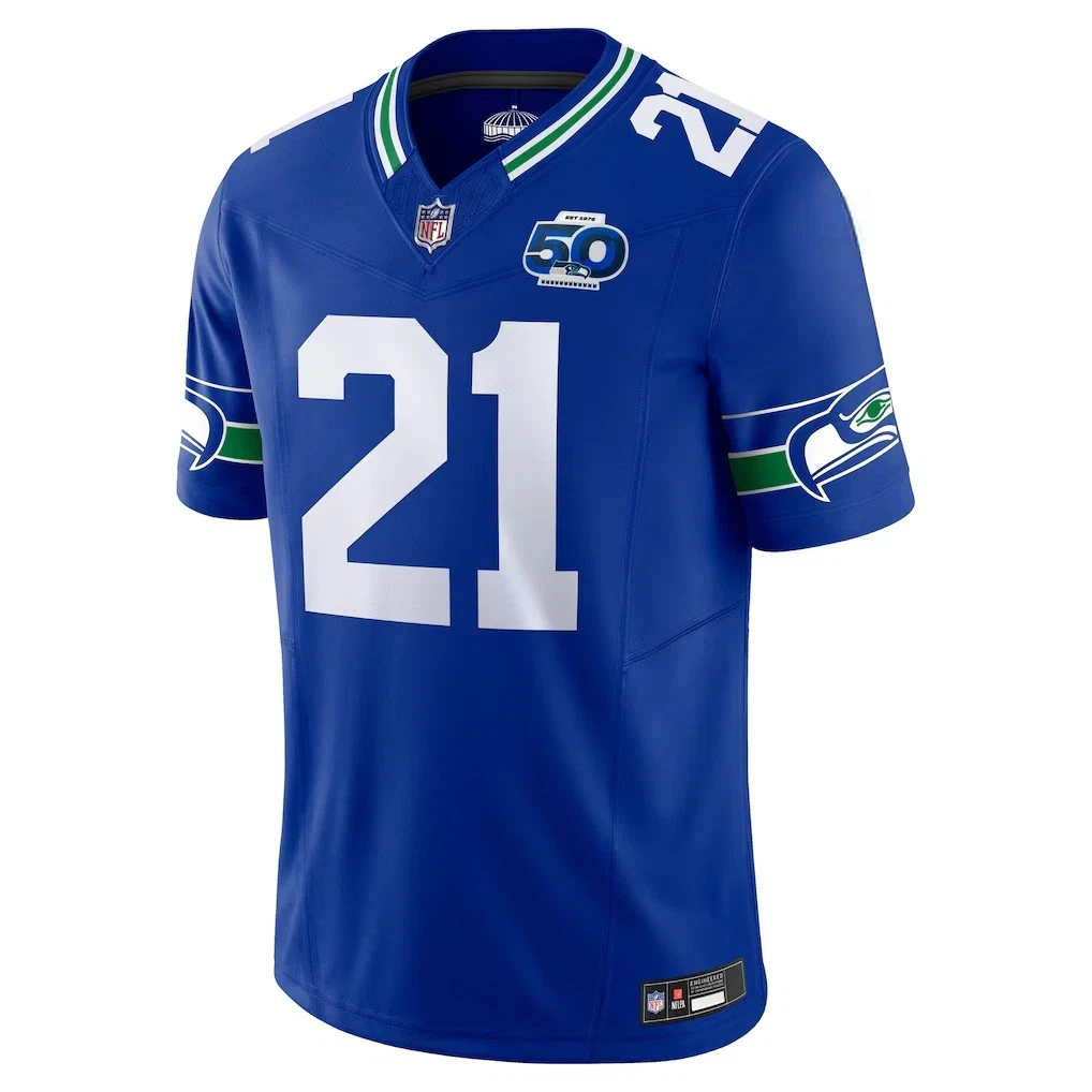 Men's Seahawks #21 Devon Witherspoon Royal 50th Season Jersey