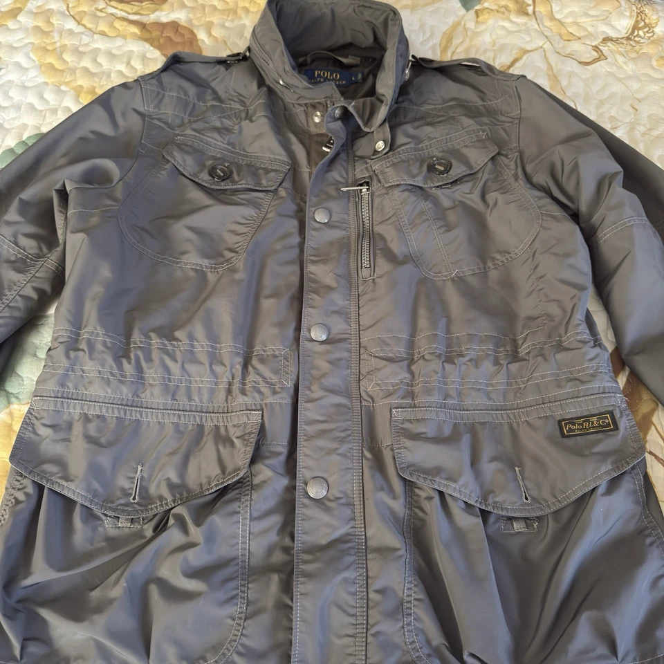 Polo Ralph Lauren Gris Militar Campo Utilitario Chaqueta Cremallera Capucha Talla Grande L Foto 2 de 4