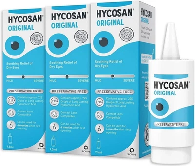 Hycosan Original Preservative Free Lubricating Dry Eye Drops | 3 x 7.5ml