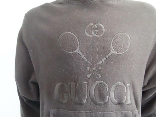 GUCCI Sudadera con Capucha Negra Logo/Tenis Bordada Para Hombre Talla M - Imagen 6 de 12