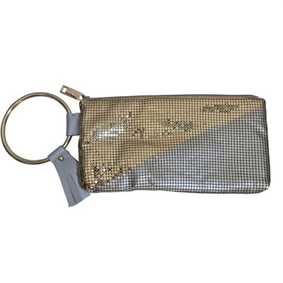 Whiting & Davis OS Mesh Clutch Women Gold Silver Excellent Two Tone Ring Handle