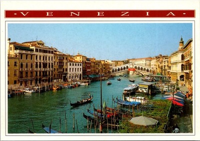 Venice Italy Rialto Bridge Canal Color Scene Continental Postcard C023