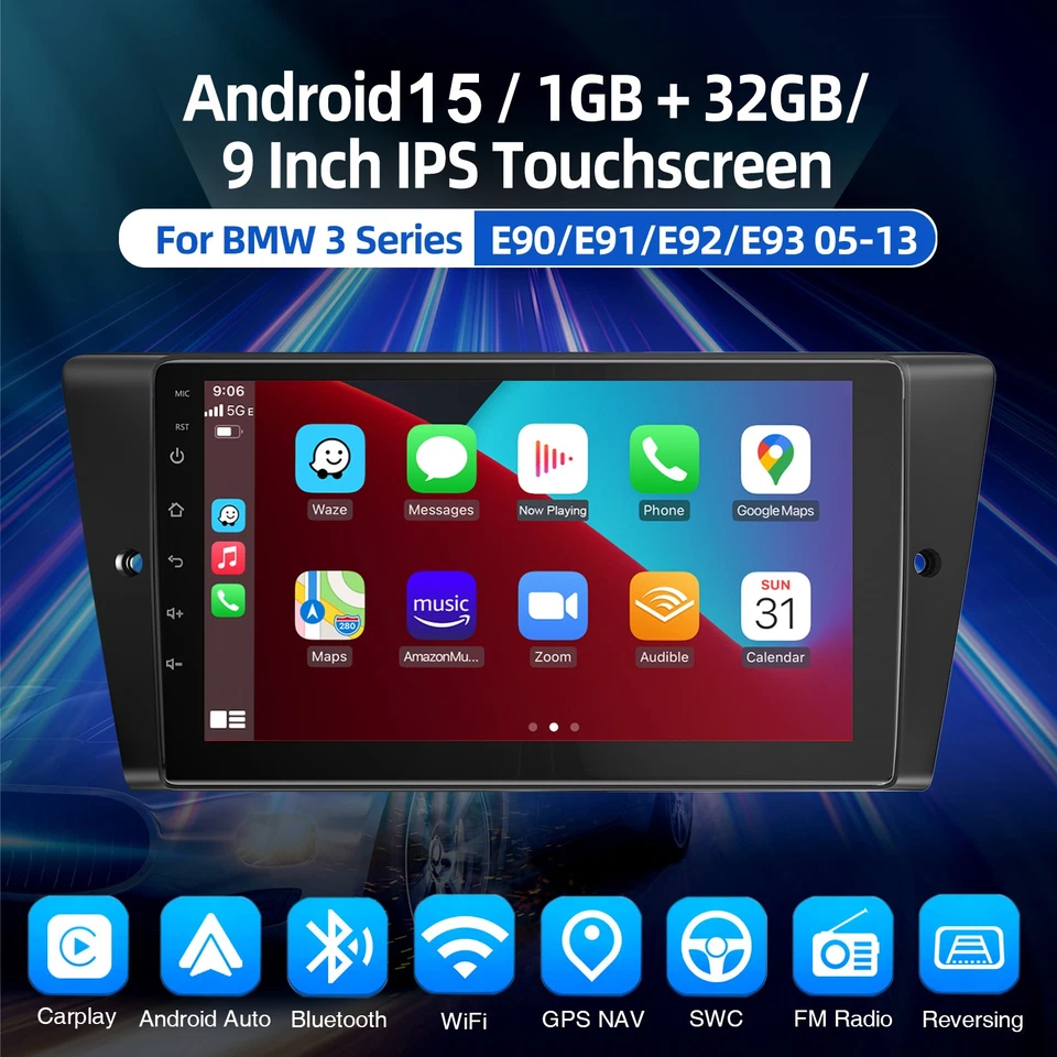Carplay Para BMW 3 E90 M3 328i 335i Android 14 Coche GPS Estéreo Radio Bluetooth Cámara Foto 3 de 4
