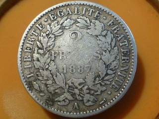 2 FRANCS CERES (ARGENT) 1887 A RARE & QUALITE TB ! 9 83gr !